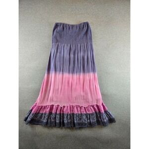 Vintage Free People Skirt Small Purple Pink Ombre Tiered 100% Silk Ruffled Lined